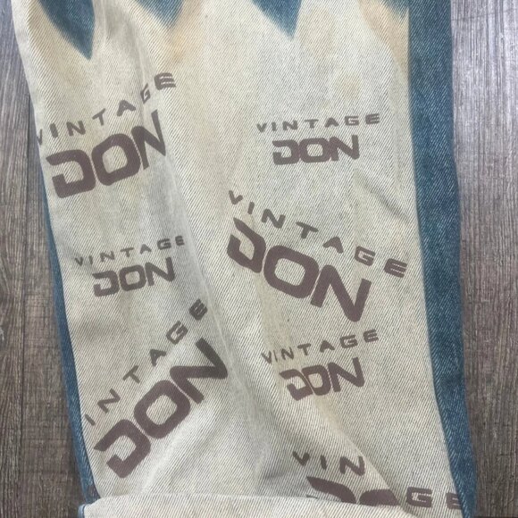 Vintage Don Men's Printed Logo Distress Hem Bootcut Denim Baggy Jeans Size 42 - Picture 5 of 9